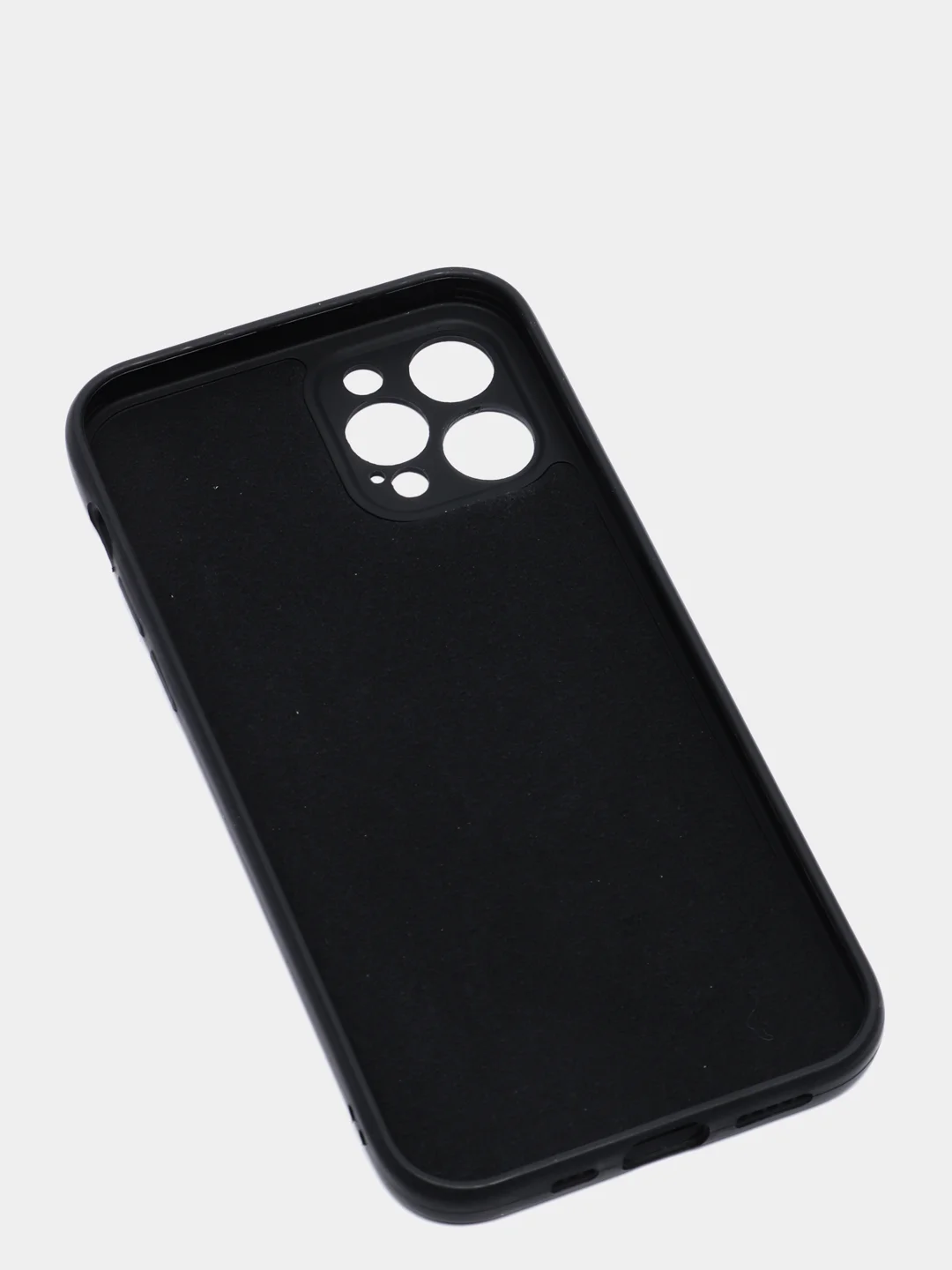 Черный чехол силиконовый iPhone 12 PRO матовый с защитой камер, закрытым низом и бархатом внутри