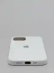 Белый чехол для iPhone 13 Silicone Case закрытый низ с логотипом