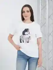 Белый футболка женская с принтом, Oversize, премиальный хлопок