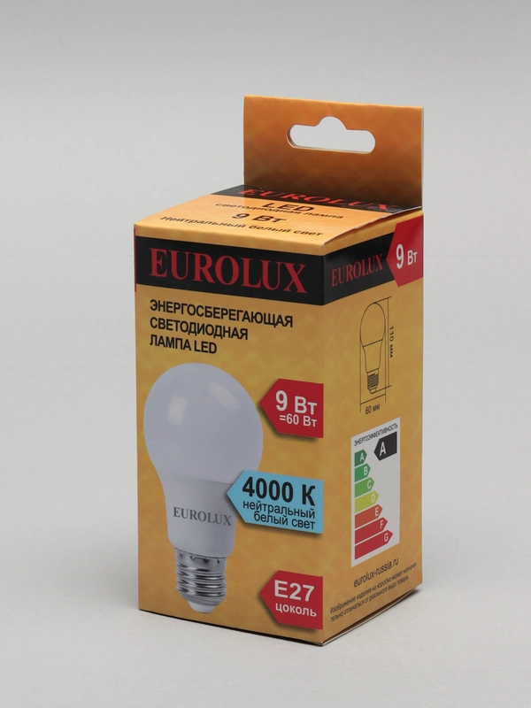 Лампа светодиодная Eurolux Е27 9Вт холодный свет, лампочка цоколь Е27 9Вт
