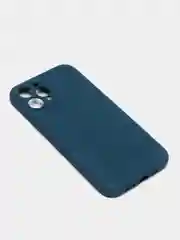 Синий меланж чехол для iPhone 12 PRO MAX матовый силиконовый с закрытым низом и бархатом внутри