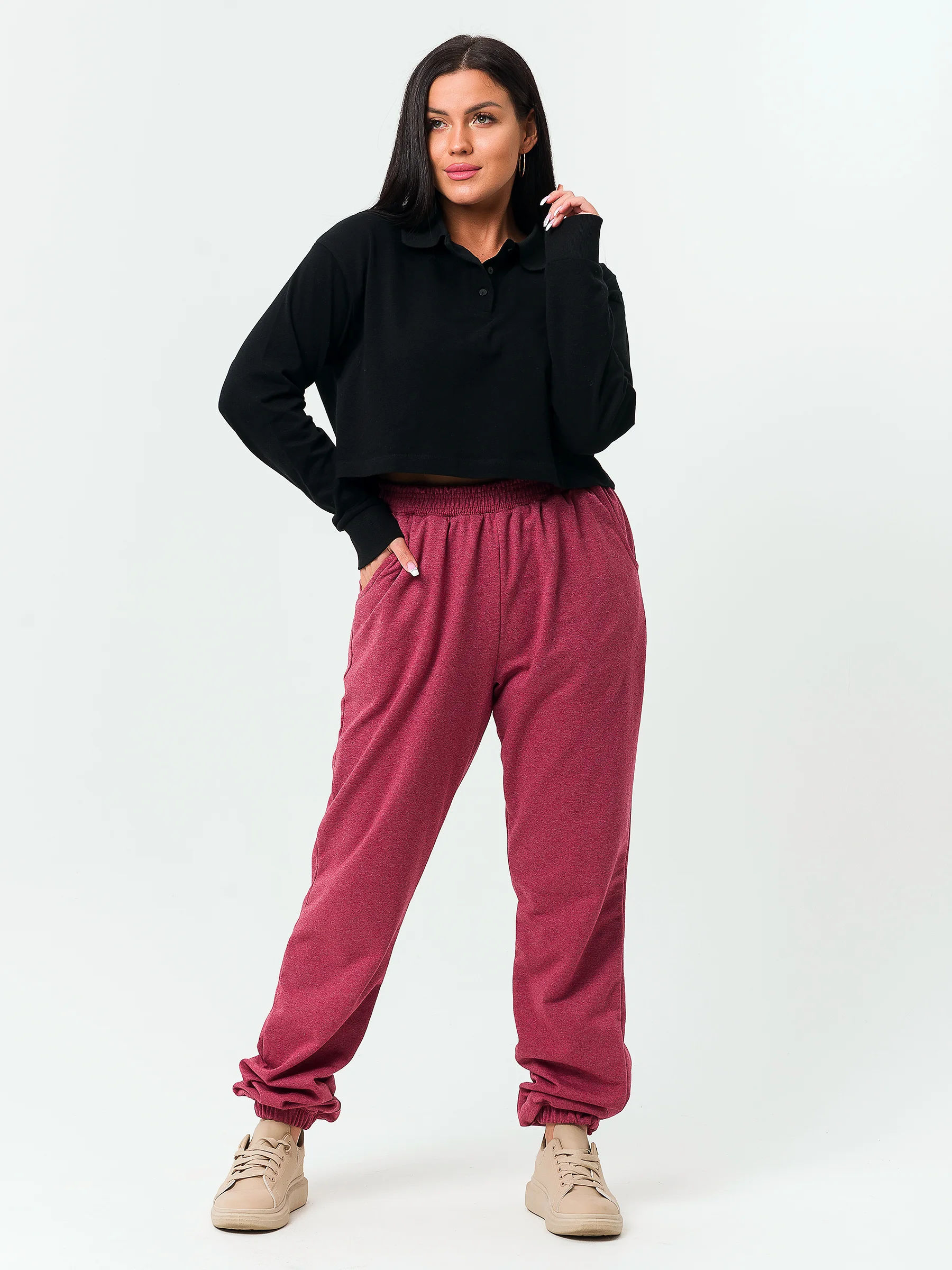 Бордовый утеплённые брюки женские Zarka