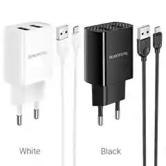 Сетевое зарядное устройство Borofone BA53A 2xUSB с кабелем (1m, Micro-USB/Type-C/iPhone)