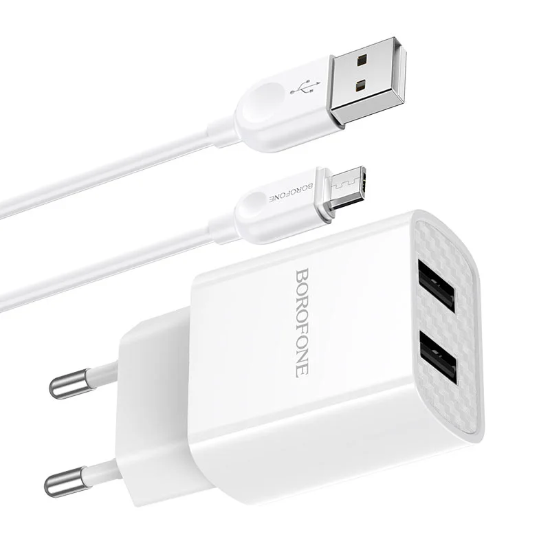 Сетевое зарядное устройство Borofone BA53A 2xUSB с кабелем (1m, Micro-USB/Type-C/iPhone)