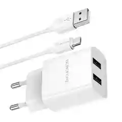 Сетевое зарядное устройство Borofone BA53A 2xUSB с кабелем (1m, Micro-USB/Type-C/iPhone)