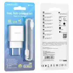 Сетевое зарядное устройство Borofone BA53A 2xUSB с кабелем (1m, Micro-USB/Type-C/iPhone)