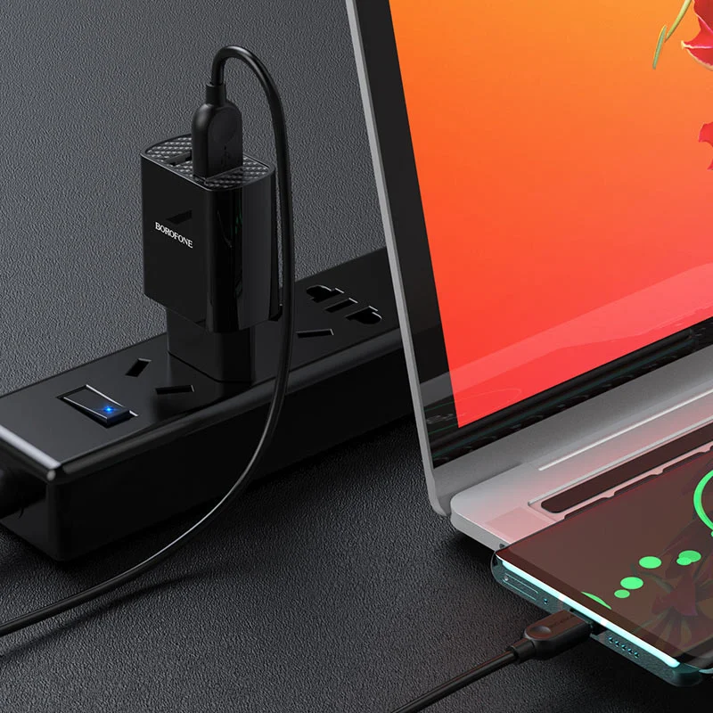 Сетевое зарядное устройство Borofone BA53A 2xUSB с кабелем (1m, Micro-USB/Type-C/iPhone)