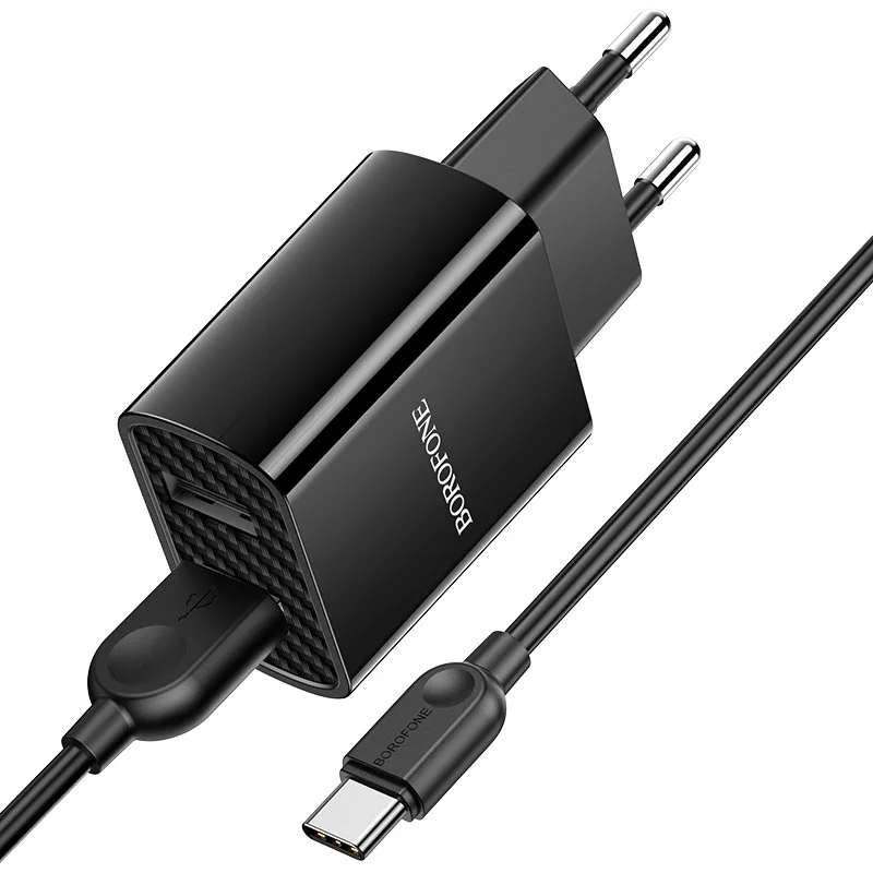 Сетевое зарядное устройство Borofone BA53A 2xUSB с кабелем (1m, Micro-USB/Type-C/iPhone)