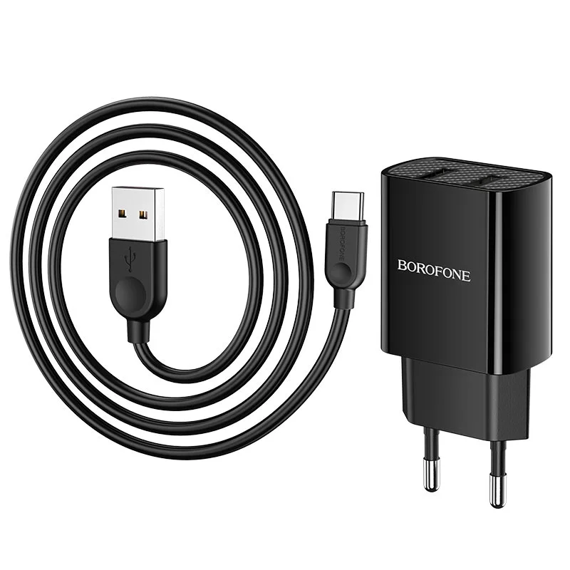 Сетевое зарядное устройство Borofone BA53A 2xUSB с кабелем (1m, Micro-USB/Type-C/iPhone)