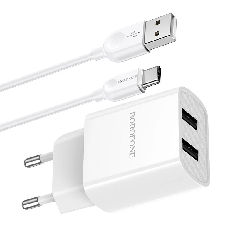 Сетевое зарядное устройство Borofone BA53A 2xUSB с кабелем (1m, Micro-USB/Type-C/iPhone)