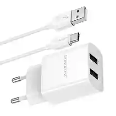 Сетевое зарядное устройство Borofone BA53A 2xUSB с кабелем (1m, Micro-USB/Type-C/iPhone)