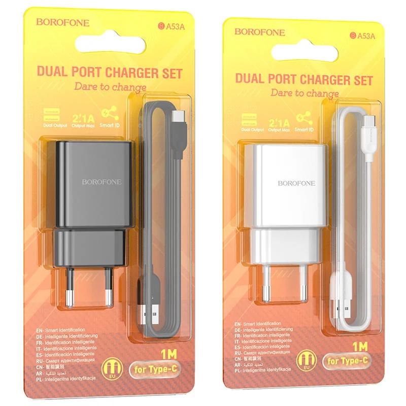 Сетевое зарядное устройство Borofone BA53A 2xUSB с кабелем (1m, Micro-USB/Type-C/iPhone)