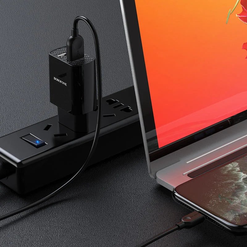 Сетевое зарядное устройство Borofone BA53A 2xUSB с кабелем (1m, Micro-USB/Type-C/iPhone)