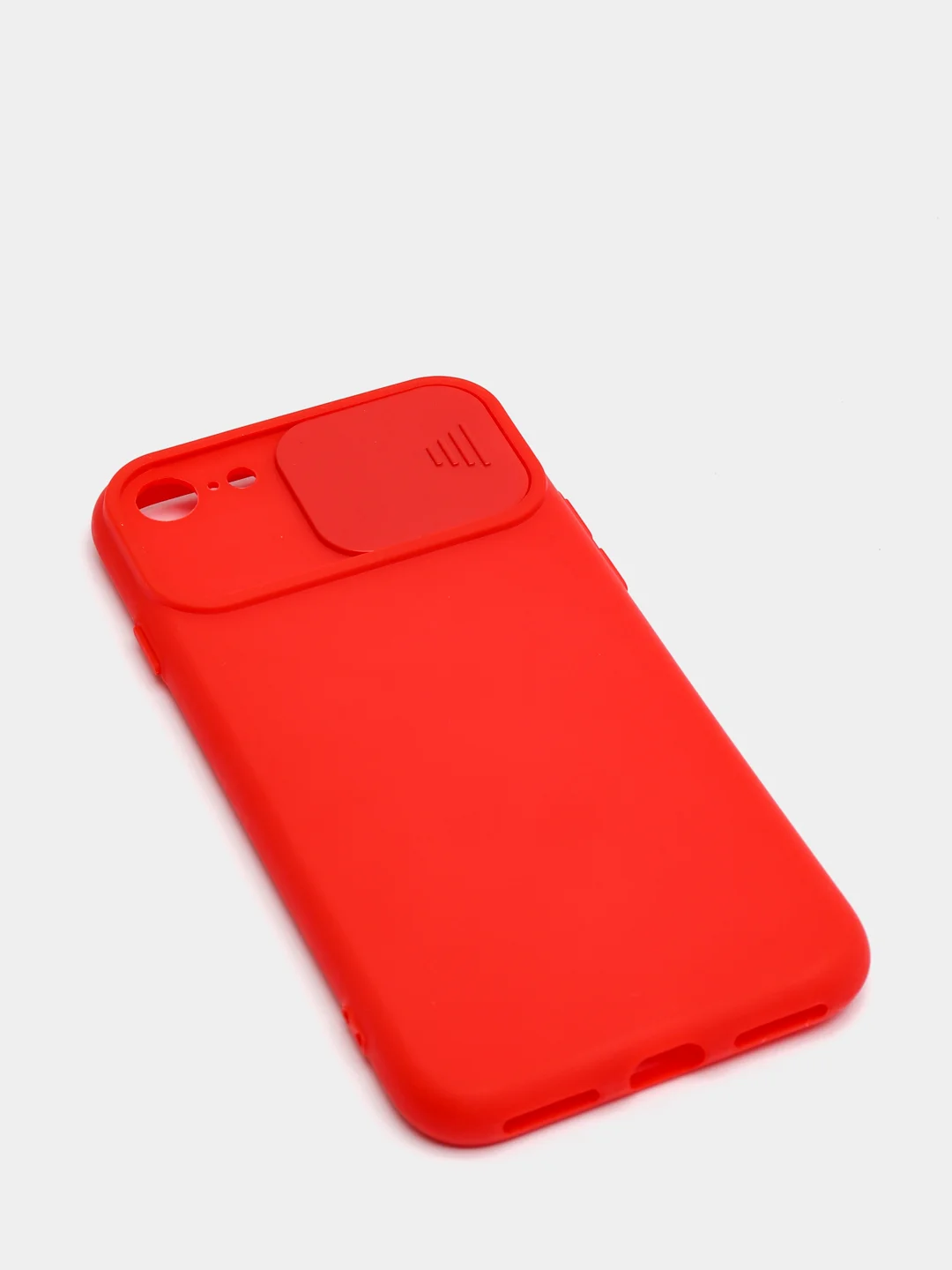 Красный чехол iPhone 7 / 8 / SE 2020 силиконовый с закрывающейся камерой