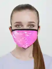 Розовый красивая защитная маска для лица ,многоразовая, гламурная с пайетками
