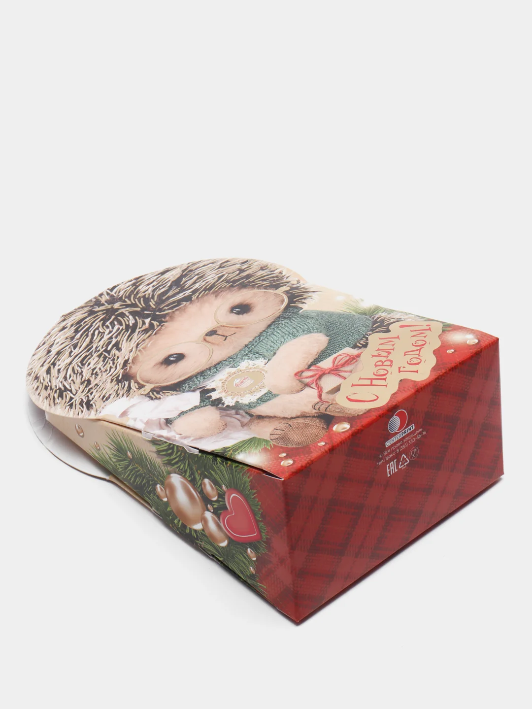 Новогодняя Коробка картонная "Ёжик Тим", 12 х 6,6 х 14,4 см