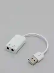 Белый аудио адаптер-переходник USB для микрофона, два разъема mini-jack 3.5 мм