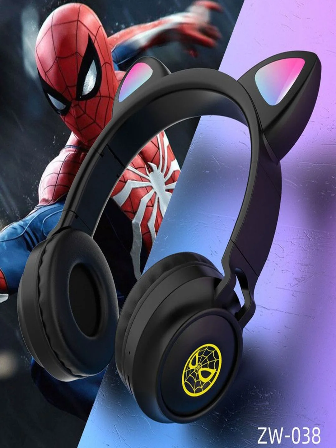 Черный беспроводные детские наушники со светящимися ушами Wireless Headphones ZW-038