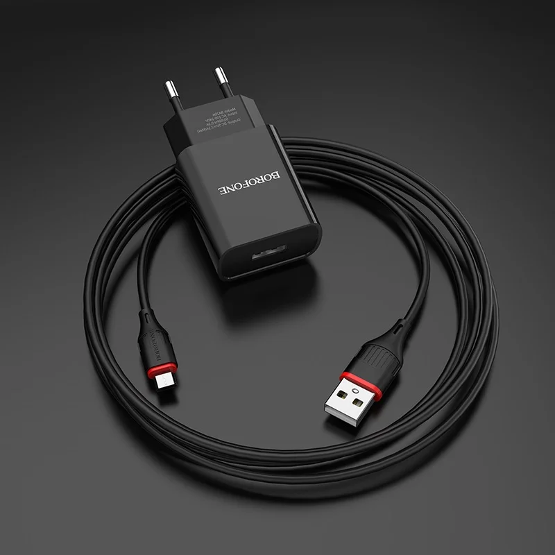 Сетевое зарядное устройство Borofone BA20A 1xUSB до 2.1А кабель Micro-USB/Type-C/Lightning