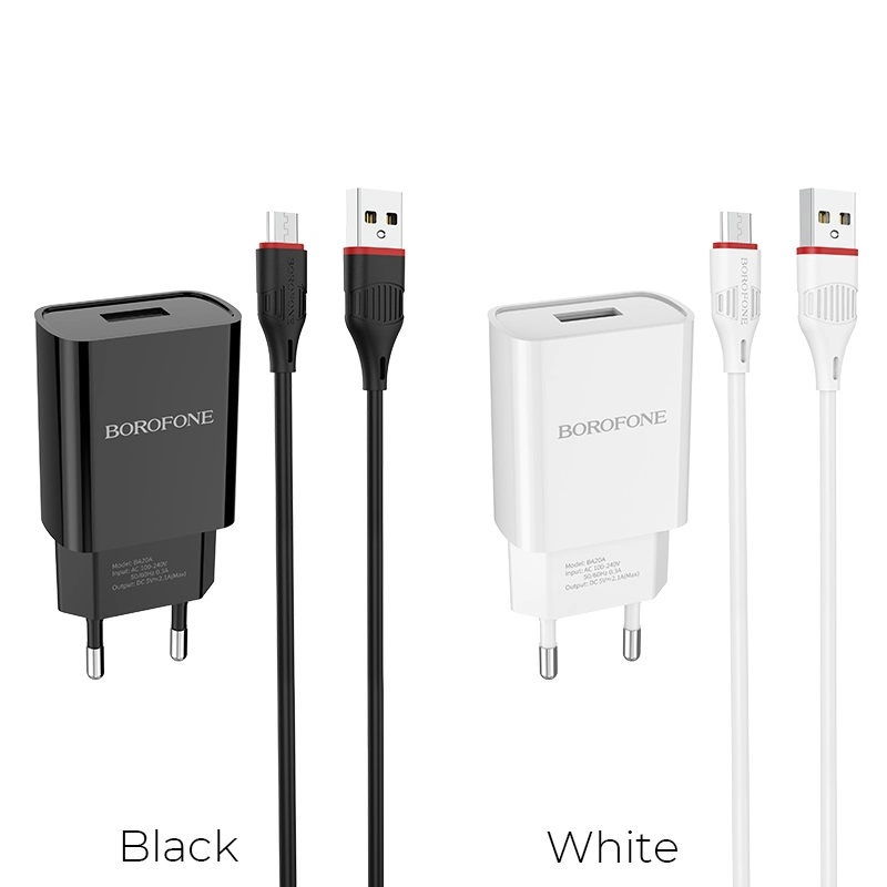 Сетевое зарядное устройство Borofone BA20A 1xUSB до 2.1А кабель Micro-USB/Type-C/Lightning