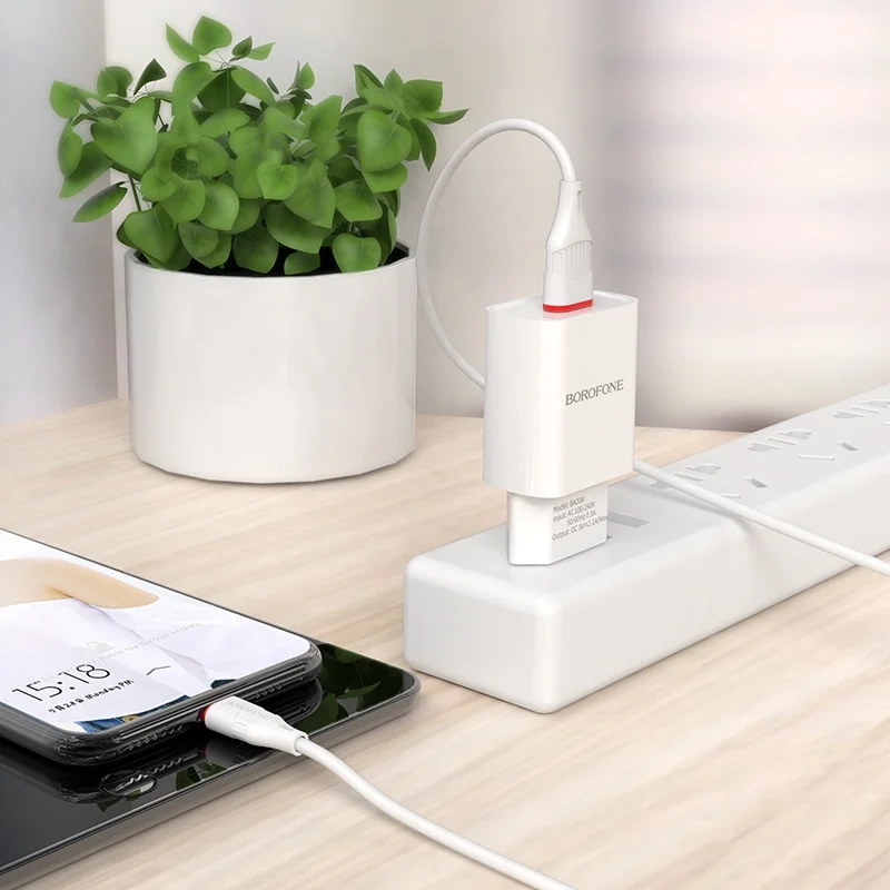 Сетевое зарядное устройство Borofone BA20A 1xUSB до 2.1А кабель Micro-USB/Type-C/Lightning