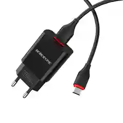 Черный сетевое зарядное устройство Borofone BA20A 1xUSB до 2.1А кабель Micro-USB/Type-C/Lightning