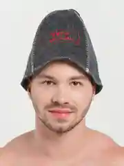Красный шапка банная, классическая, с вышивкой