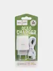 Белый зарядное устройство с быстрой зарядкой и кабелем Type-С Hoco C72Q Glorious QC3.0