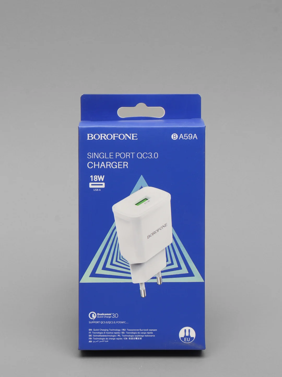Белый зарядное устройство Borofone BA59A (1xUSB, QC 3.0, 18W+ опц.кабель Micro-USB или Type-C)