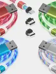 Белый кабель магнитный светящийся, коннекторы Lightning, Type-C, Micro-USB