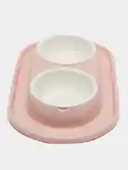 Розовый миска для животных, кошек и собак двойная на подставке / поилка для кошек
