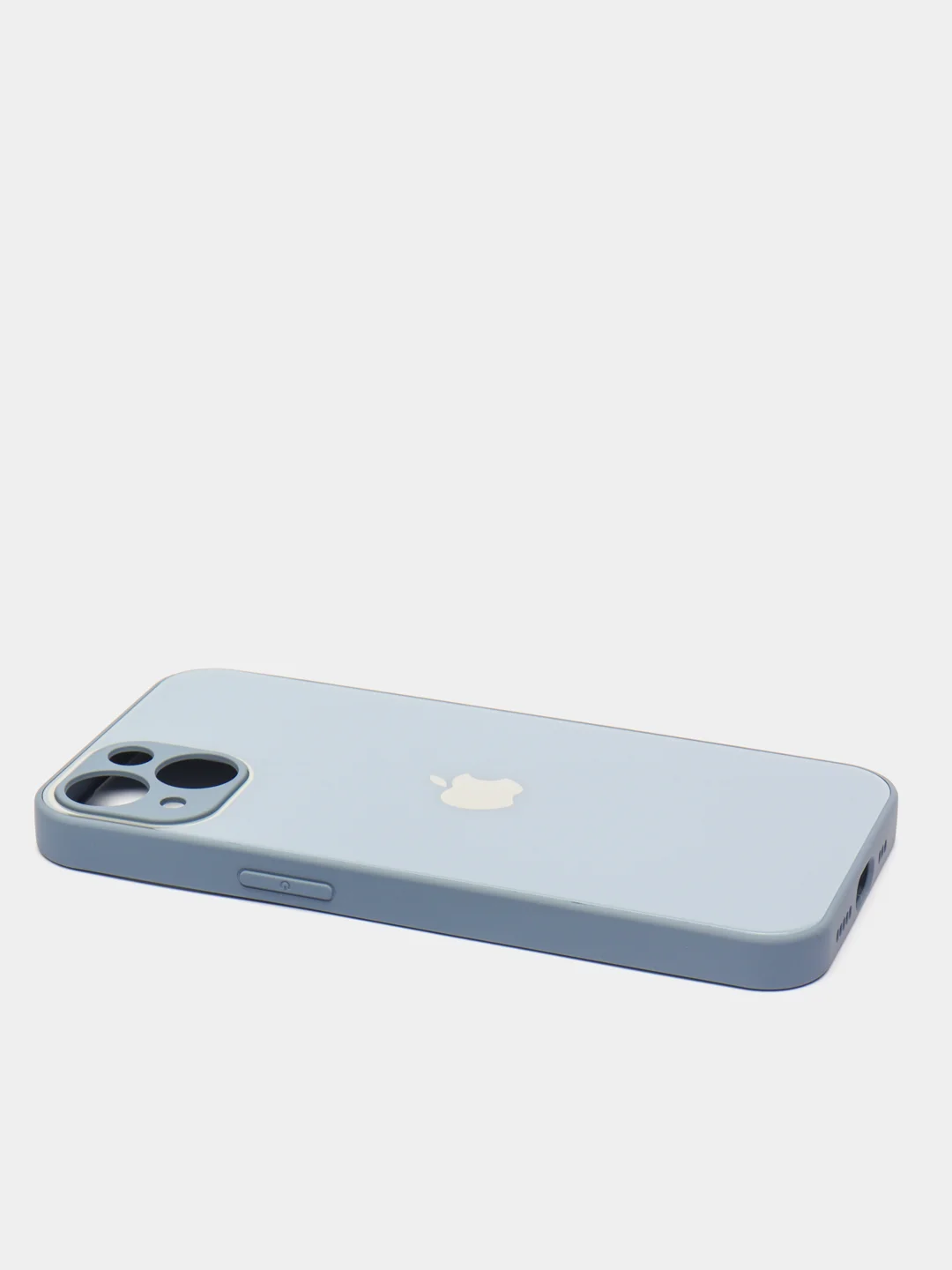 Небесно-голубой чехол силиконовый со стеклянной панелью для iPhone 13