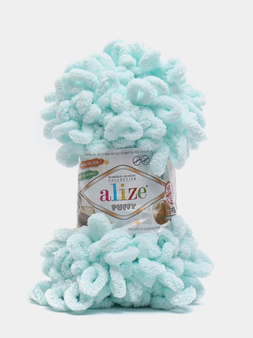 Мятный пряжа Alize Puffy, петельки большие, микрополиэстер, 100 г, 9 м