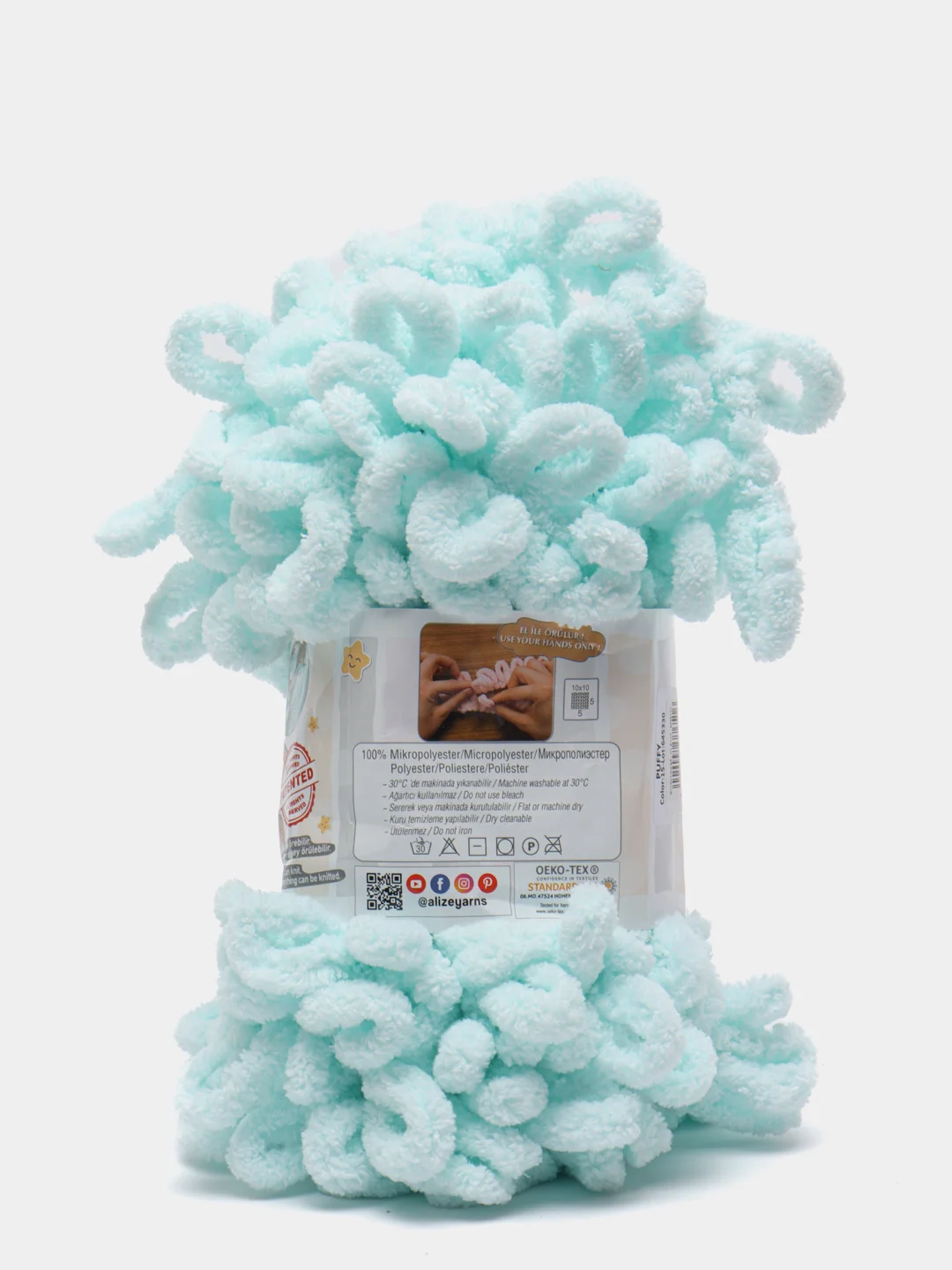 Мятный пряжа Alize Puffy, петельки большие, микрополиэстер, 100 г, 9 м