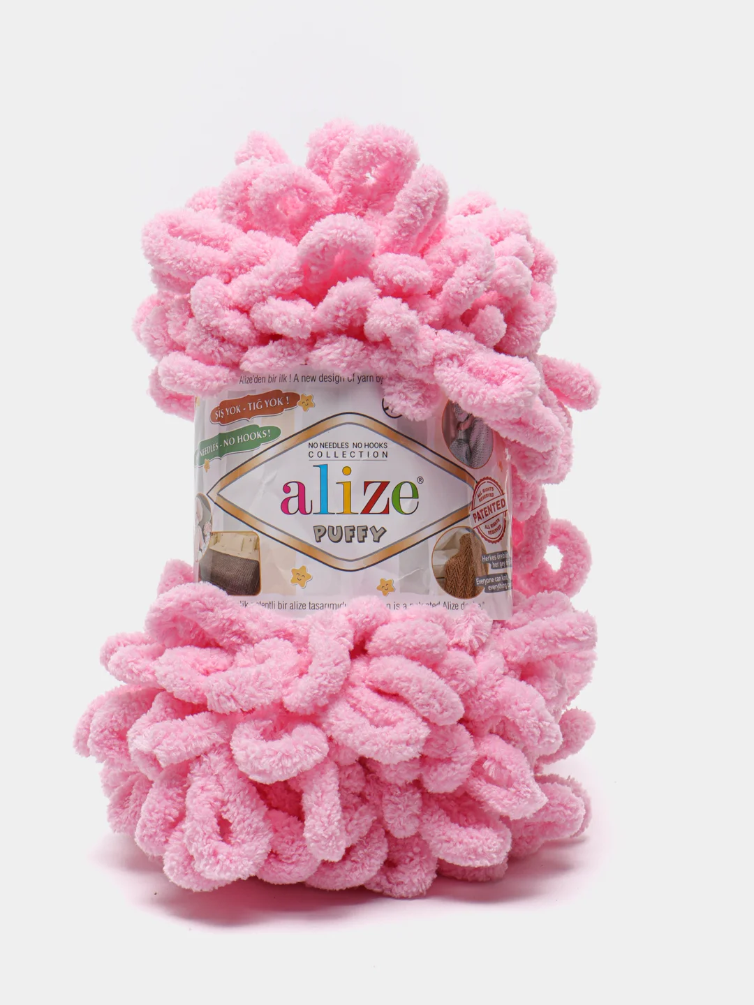 Розовый пряжа Alize Puffy, петельки большие, микрополиэстер, 100 г, 9 м