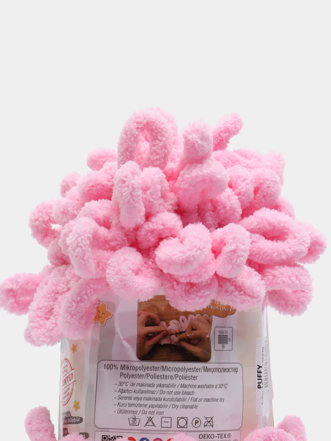 Розовый пряжа Alize Puffy, петельки большие, микрополиэстер, 100 г, 9 м
