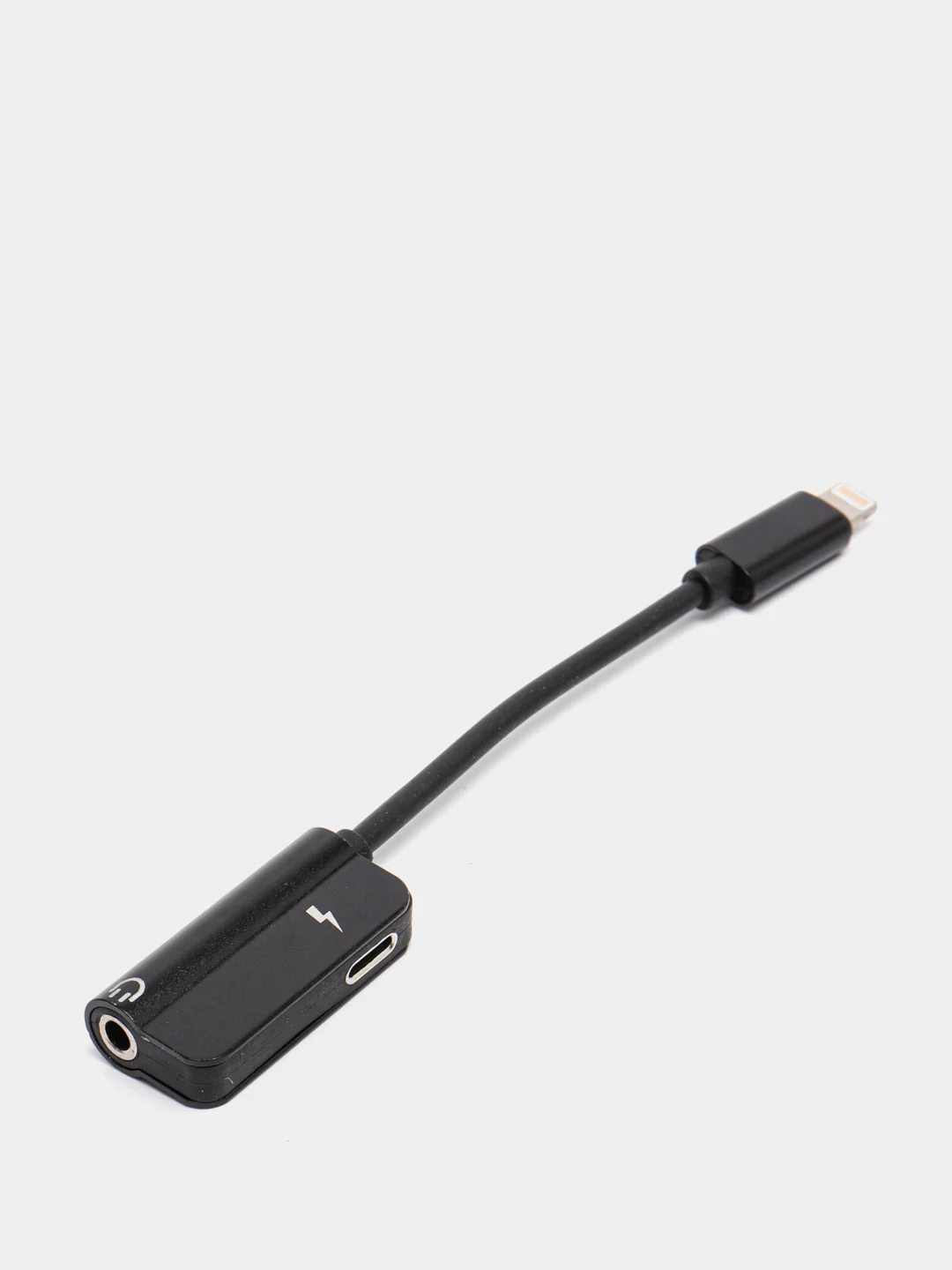 Черный переходник адаптер 2в1 для наушников AUX аукс 3.5 мм и Lightning iPhone на айфон