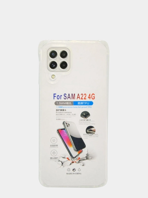 Силиконовый чехол Samsung A22, M22, M32 усиленные углы, защита вокруг камер, прозрачный