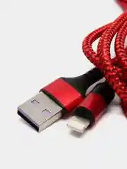 Красный кабель Micro USB, Type-C, Lightning - Iphone (быстрая зарядка андроид) тканевый нейлоновый
