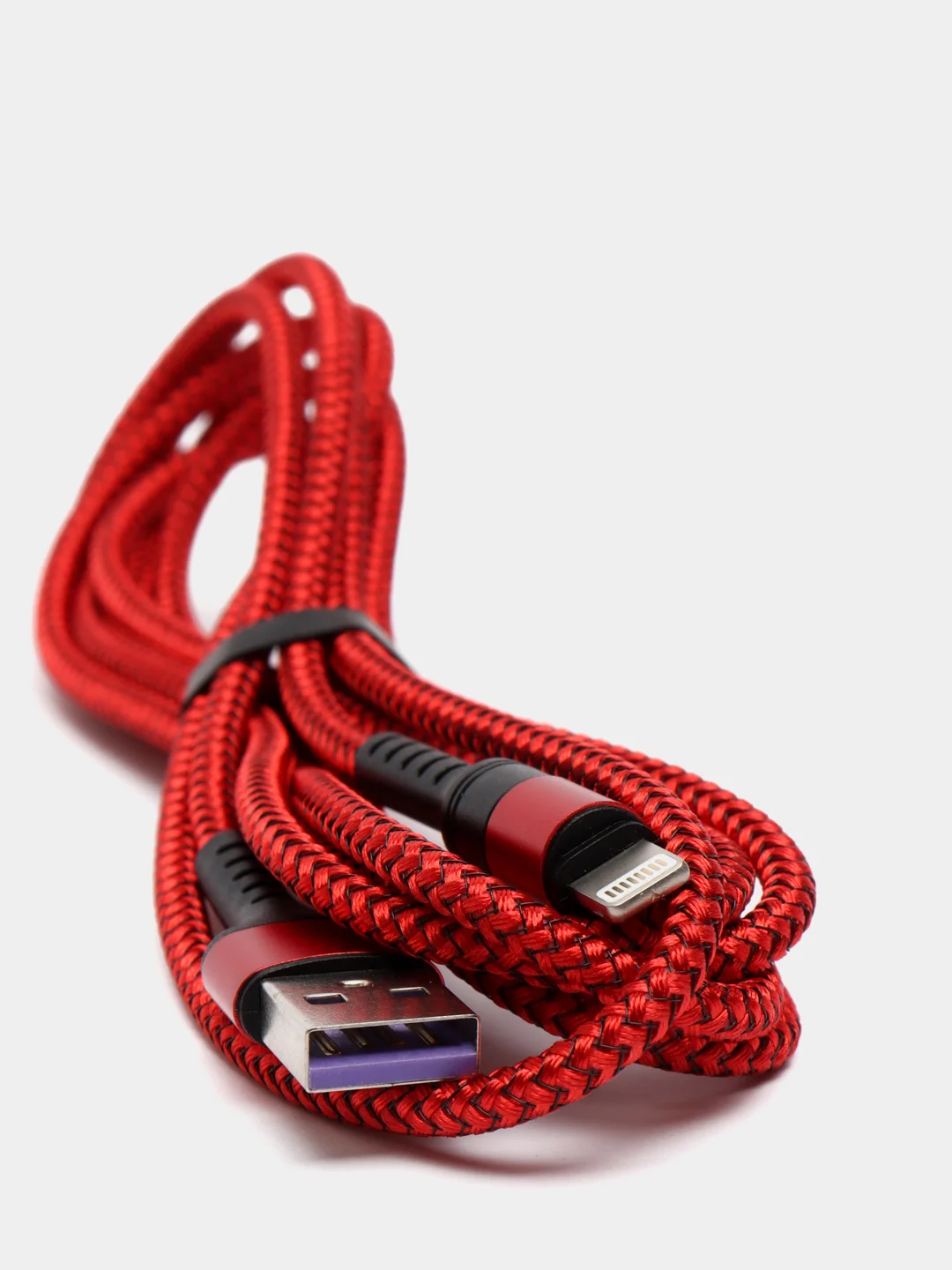 Красный кабель Micro USB, Type-C, Lightning - Iphone (быстрая зарядка андроид) тканевый нейлоновый