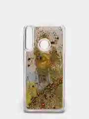 Желтый чехол Honor 9C / Huawei P40 Lite E, Хонор 9С силиконовый переливающийся жидкий с блестками