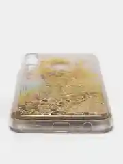 Желтый чехол Honor 9C / Huawei P40 Lite E, Хонор 9С силиконовый переливающийся жидкий с блестками