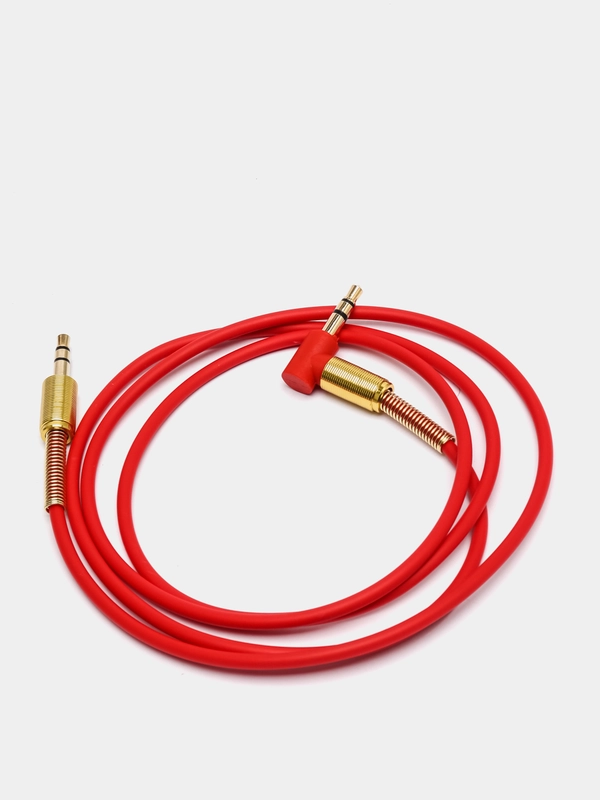 Кабель AUX (АУКС) Jack 3,5 мм - Jack 3,5 мм, 1 м, угловой, с пружинами с обоих концов