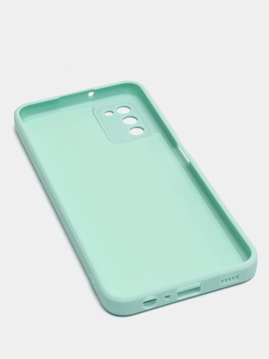 Бирюзовый чехол Samsung Galaxy A03S матовый силиконовый с закрытым низом и бархатом внутри