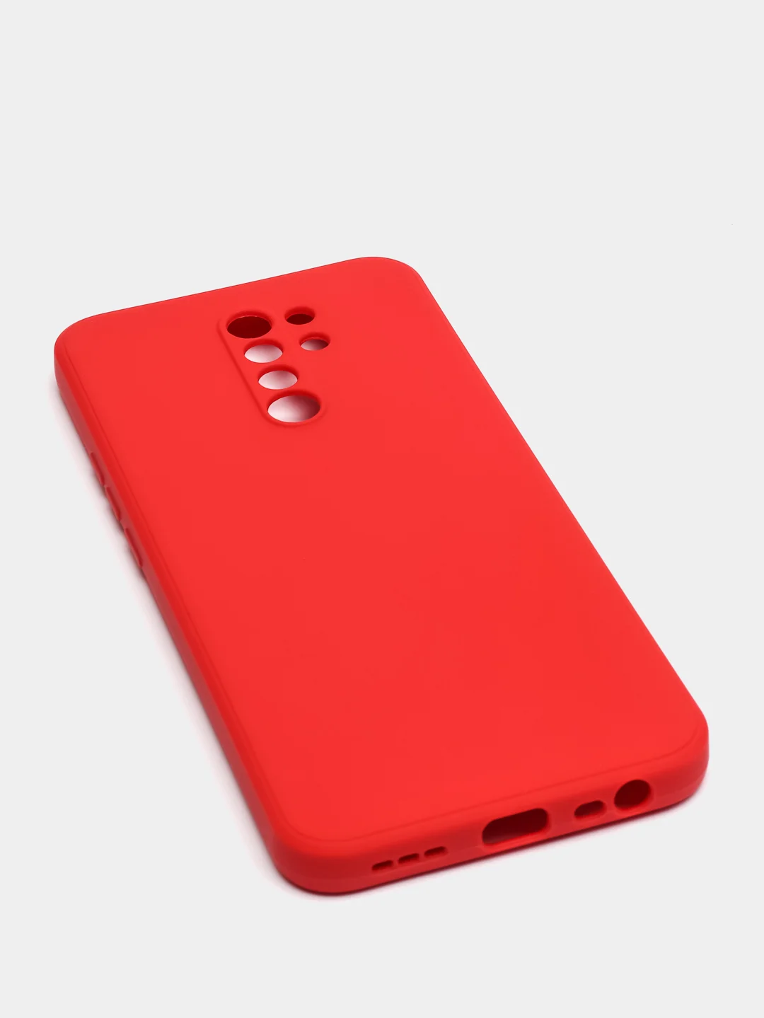 Красный чехол для Xiaomi Redmi 9 матовый, силиконовый, с закрытым низом и бархатом внутри