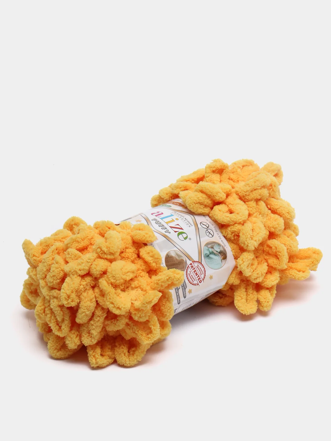 Желтый пряжа Alize puffy, большие петельки, микрополиэстр, 100 г