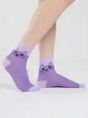 Аметистовый носки с рисунком "Кошка"