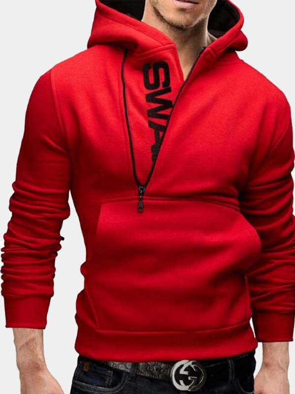 Черная толстовка с косой молнией SWAG