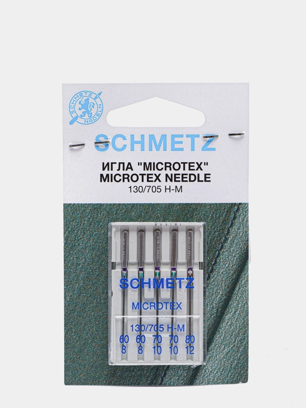 Иглы для бытовых швейных машин "Микротекс Schmetz": 60/8, 70/10, 80/12, 5 игл