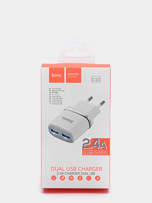 Зарядное Устройство на 2 USB для телефона/планшета/смартфона Hoco c12